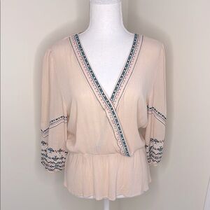 Soieblu Pale Peach Embroidered Rayon Wrap Look Top